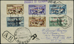 Lettre N° 212/31, La Série France Libre Noël 1941 Rouge Sur 4 LR Obl 1/6/43 Langlade Pour New York, Superbe, Rare - Other & Unclassified