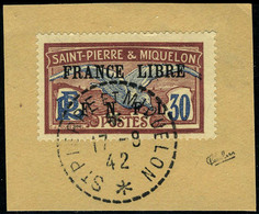 Fragment N° 233, 30c France Libre Obl Sur Fragment 17/9/42, Superbe Et Rare, Signé Calves - Otros & Sin Clasificación