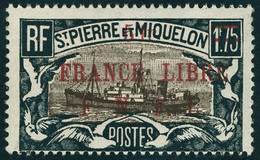 Neuf Sans Charnière N° 245b, 5f Sur 1.75 France Libre, Surcharge Rouge, Type Différent. Maury 253 , T.B. Signé JF Brun - Sonstige & Ohne Zuordnung