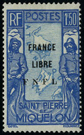 Neuf Avec Charnière N° 288, 1.50 Bleu Et Bleu Pâle France Libre T.B. Signé JF Brun - Andere & Zonder Classificatie