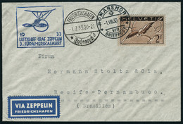 Lettre Zeppelin 3 SAF 33, PA N° 15 Sur L Càd Romanshorn 1.VII.33 Càd De Transit Friedrichshafen 1.7.33, Pour Recife Pern - Otros & Sin Clasificación