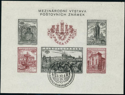 Oblitéré N° + 19a. Les Blocs PRAGA 1955. 1ex Dentelé + 1 Ex Non Dentelé Avec Oblitération De L'exposition (10.IX.1955).  - Otros & Sin Clasificación