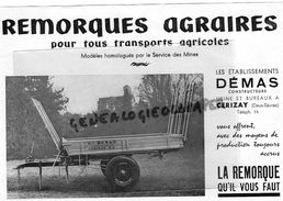 79 - CERIZAY - AGRICULTURE REMORQUES AGRAIRES- PUBLICITE ETS. DEMAS CONSTRUCTEUR- ATTELAGE TRACTEUR - Landwirtschaft