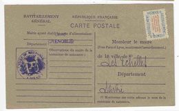 1946 - étiquette Service Du Ravitaillement Général Sur Fiche De Grenoble Pour Les Echelles Savoie - Cartas & Documentos