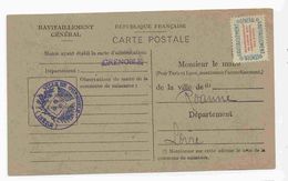 1946 - étiquette Service Du Ravitaillement Général Sur Fiche De Grenoble Pour Roanne Loire - Cartas & Documentos