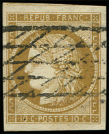 EMISSION DE 1849 -  1    10c. Bistre Jaune, Marges énormes, Obl. GRILLE SANS FIN, Superbe - 1849-1850 Cérès