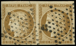 EMISSION DE 1849 -  1    10c. Bistre Jaune, PAIRE Obl. ETOILE, TB. Br - 1849-1850 Cérès