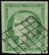 EMISSION DE 1849 -  2    15c. Vert, Grandes Marges, Obl. GRILLE, TTB. Br - 1849-1850 Cérès