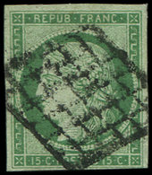 EMISSION DE 1849 -  2    15c. Vert, Oblitéré GRILLE, TB - 1849-1850 Cérès