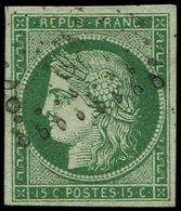 EMISSION DE 1849 -  2b   15c. Vert FONCE, Obl., TB. C - 1849-1850 Cérès