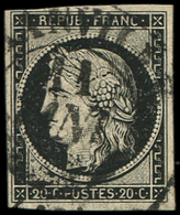 EMISSION DE 1849 -  3    20c. Noir Sur Jaune, Obl. Càd T13 GRANVILLE 11 JANV 1849, TB. Br - 1849-1850 Cérès