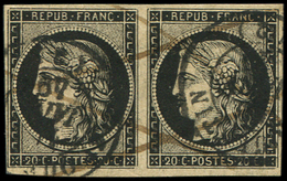 EMISSION DE 1849 -  3    20c. Noir Sur Jaune, PAIRE Obl. Càd T15 11 JANV 49 St QUENTIN Et Plume, TB. J - 1849-1850 Cérès