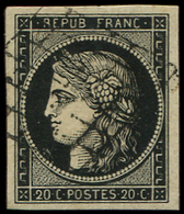 EMISSION DE 1849 -  3a   20c. Noir Sur Blanc, Grandes Marges, Obl. GRILLE, TTB/Superbe - 1849-1850 Cérès