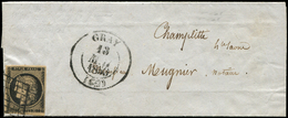 Let EMISSION DE 1849 - Let  3b   20c. Noir Sur CHAMOIS, Obl. GRILLE S. LAC,  Càd T13 GRAY 13/5/50, TB - 1849-1850 Cérès