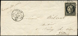 Let EMISSION DE 1849 - Let  3h   20c. Noir Intense Obl. GRILLE S. LAC, Càd T1501 (D) PARIS (D) 27/11/49, Au Verso Dateur - 1849-1850 Cérès