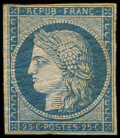 * EMISSION DE 1849 - *    4    25c. Bleu, Filet Touché Et Rousseurs, B/TB. C - 1849-1850 Cérès