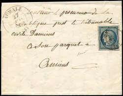 Let EMISSION DE 1849 - Let  4    25c. Bleu, Obl. PC Faible Et Donc Càd T15 AMIENS à L'arrivée, Càd T13 AUMALE 27/5/52, T - 1849-1850 Cérès