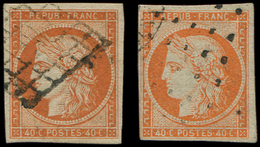 EMISSION DE 1849 -  5    40c. Orange, 2 Nuances Obl. Grille Et Gros Points, TB. J - 1849-1850 Cérès