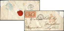 Let EMISSION DE 1849 - Let  5    40c. Orange, PAIRE Obl. PC 441 S. Env. (un Coin Manquant), Càd T15 BORDEAUX 3/5/52, Arr - 1849-1850 Cérès