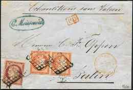Let EMISSION DE 1849 - Let  5    40c. Orange PAIRE + N°6 1f. Carmin, Obl. GRILLE S. LSC, Càd Rouge BUREAU CENTRAL 19/5/5 - 1849-1850 Cérès