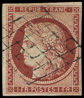 EMISSION DE 1849 -  6     1f. Carmin, Obl. GRILLE, Frappe Légère, TB - 1849-1850 Cérès