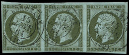 EMPIRE NON DENTELE -  11    1c. Olive, BANDE De 3 Obl. Càd T15 BORDEAUX 15/1/61, TB/TTB - 1853-1860 Napoléon III