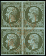 EMPIRE NON DENTELE -  11    1c. Olive, BLOC De 4 Obl. Càd ROUGE Des Imprimés, TB. J - 1853-1860 Napoléon III