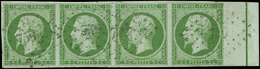 EMPIRE NON DENTELE -  L12d  5c. Vert-jaune, BANDE De 4 Obl. Avec FILET D'ENCADREMENT, RR Et TTB - 1853-1860 Napoléon III