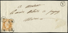 Let EMPIRE NON DENTELE - Let  13A  10c. Bistre, T I, Obl. OR (5 Fois) S. DL, Cachet Y, TB - 1853-1860 Napoléon III