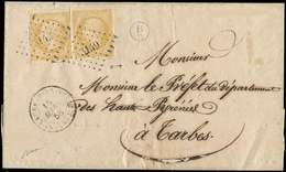 Let EMPIRE NON DENTELE - Let  13Al 10c. Citron, Impression Défectueuse, T I, PAIRE Obl. PC 3149 S. LSC, Càd T15 St LAURE - 1853-1860 Napoléon III