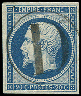 EMPIRE NON DENTELE -  14A  20c. Bleu, T I, Obl. Grand Cachet D Dans Un Cercle, TB - 1853-1860 Napoléon III