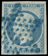 EMPIRE NON DENTELE -  14A  20c. Bleu, Obl. ETOILE BLEUE, TB - 1853-1860 Napoléon III