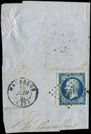 EMPIRE NON DENTELE -  14Ad 20c. Bleu Sur Vert, T I, Obl. PC 1925 Sur Fragt, Càd MAUBEUGE 15/6/55, TTB - 1853-1860 Napoléon III