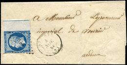 Let EMPIRE NON DENTELE - Let  L14Ai 20c. Bleu, T I, Bdf FILET D'ENCADREMENT, Obl. PC 156 S. LSC, Càd T15 ATTIGNY 4/11/55 - 1853-1860 Napoléon III