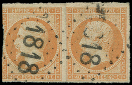 EMPIRE NON DENTELE -  16   40c. Orange, PAIRE (l'un Défect.) Obl. GC D'ESSAI GRAS De LYON, R Et TB - 1853-1860 Napoléon III