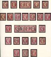 EMPIRE NON DENTELE -  17A/17B 80c. Carmin Et 80c. Rose, 21 Unités, Une Paire Et Une Bande De 4, Obl., Nuances Diverses, - 1853-1860 Napoléon III