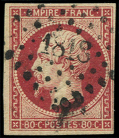 EMPIRE NON DENTELE -  17Ar 80c. VERMILLONNE FONCE, Obl. PC, TB. C - 1853-1860 Napoléon III