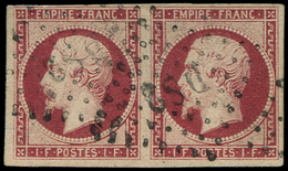EMPIRE NON DENTELE -  18    1f. Carmin, PAIRE Oblitérée DS2, TB, Certif. Miro - 1853-1860 Napoléon III