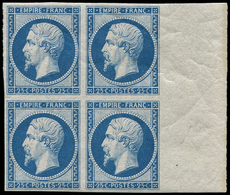 ** EMPIRE NON DENTELE - **   R15c 25c. Bleu, REIMPRESSION, BLOC De 4 Bdf, 1 Ex. *, Superbe - 1853-1860 Napoléon III