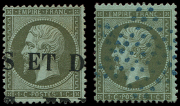 EMPIRE DENTELE -  19    1c. Olive, 2 Ex. Obl. TYPO Et ETOILE BLEUE, TB - 1862 Napoléon III