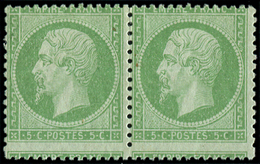 * EMPIRE DENTELE - *    20    5c. Vert, PAIRE, Piquage DECALE, TB - 1862 Napoléon III