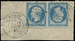 EMPIRE DENTELE -  T22b 20c. Bleu, TETE-BECHE, Un Ex. Dentelure Irrégulière, Obl. Etoile Sur Fragt, Càd PARIS 19/8/65, As - 1862 Napoléon III