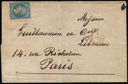 Let EMPIRE DENTELE - Let  22   20c. Bleu, Obl. Amb. ML2° S. LSC, Càd Amb. MARSEILLE A LYON 4/2/63, Le Tout En ROUGE, RR, - 1862 Napoléon III