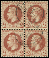 EMPIRE LAURE -  26B   2c. Rouge-brun Clair, T II, BLOC De 4 Obl. Càd, Bon Centrage, TTB - 1863-1870 Napoléon III Lauré