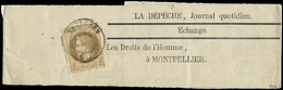 Let EMPIRE LAURE - Let  27Be 4c. Gris MORDORE, T II, Obl. Càd Sur Bande De Journal "LA DEPECHE", TB - 1863-1870 Napoléon III Lauré