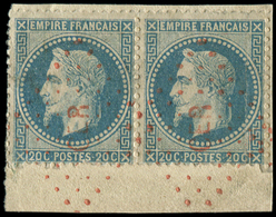 EMPIRE LAURE -  29A  20c. Bleu, T I, PAIRE Défse, Obl. Los. ROUGE CER Sur Fragt, Frappes TTB - 1863-1870 Napoléon III Lauré