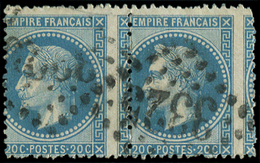 EMPIRE LAURE -  29B  20c. Bleu, T II, PIQUAGE à CHEVAL, PAIRE Obl. GC 3325, Un Ex. Défx, Sinon TB - 1863-1870 Napoléon III Lauré