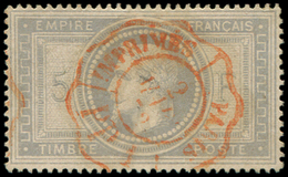EMPIRE LAURE -  33    5f. Violet-gris, Obl. Càd Rouge IMPRIMES PARIS/PP 2/3/72, Petit Cl., Frappe TTB, R - 1863-1870 Napoléon III Lauré