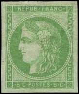 * EMISSION DE BORDEAUX - *    42A   5c. Vert-jaune, R I, Timbre RR D'une Grande Fraîcheur, TB, Certif. Scheller - 1870 Emission De Bordeaux