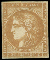 * EMISSION DE BORDEAUX - *    43A  10c. Bistre, R I, Nuance Soutenue, Petites Marges Intactes, TB. C - 1870 Emission De Bordeaux